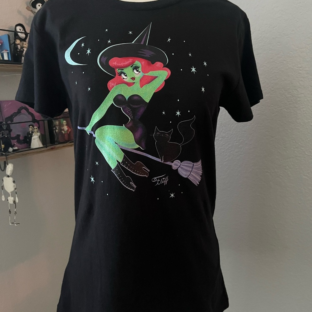 Fluff Black Tee with Witch Design